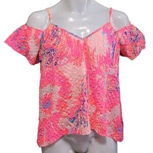 Lilly Pulitzer Top Women' XS Pink Cold Shoulder Gauzy Stretch Crop Cruise Resort